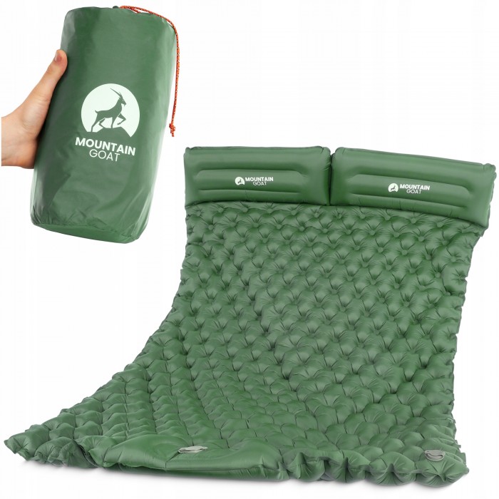 Килимок (каримат) надувний Mountain Goat 200 x 120 x 7 см двомісний з вбудованим насососм Navy Green (P-5905973403573)