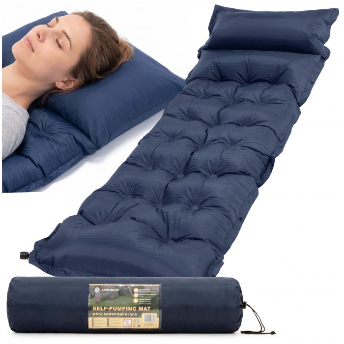 Коврик самонадувающийся Springos 193 x 66 x 3.5 см с подушкой PM054 Navy Blue