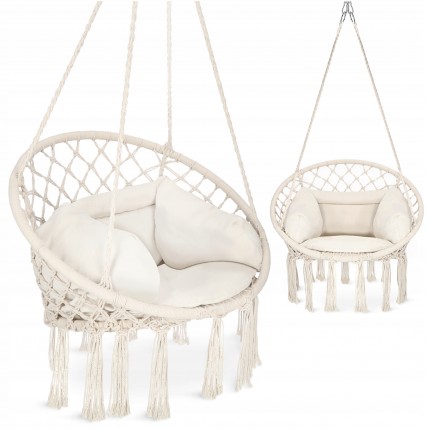 Крісло-гойдалка 4FIZJO Boho Dream 80 см з подушкою, підвісна, плетена Beige (P-5905973404549)