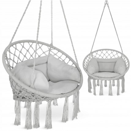 Крісло-гойдалка 4FIZJO Boho Dream 80 см з подушкою, підвісна, плетена Grey (P-5905973404532)