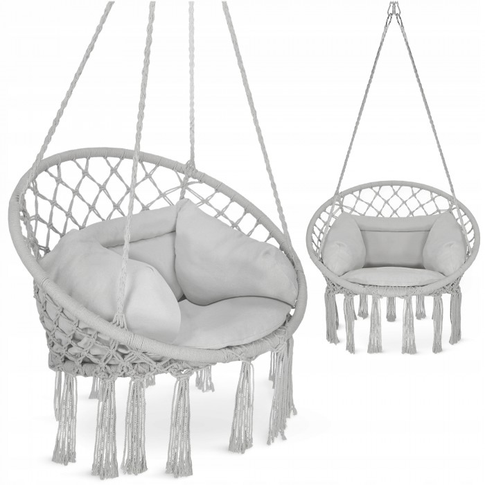 Крісло-гойдалка 4FIZJO Boho Dream 80 см з подушкою, підвісна, плетена Grey (P-5905973404532)