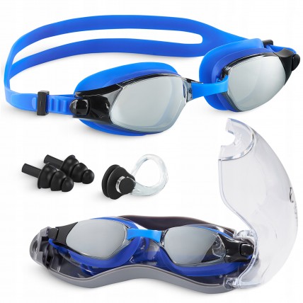 Окуляри для плавання TSUNAMI Anti-Fog 3 в 1 чохол, бервуха та затиск для носа Blue (P-5905973401784)