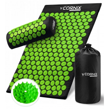 Килимок акупунктурний з валиком Cornix Classic Mat Аплікатор Кузнєцова XR-0110 Black/Green Килимок акупунктурний з валиком Cornix Classic Mat Аплікатор Кузнєцова XR-0110 Black/Green