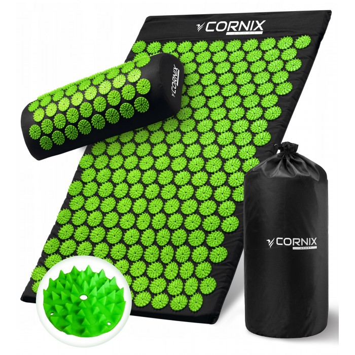 Коврик акупунктурный с валиком Cornix Classic Mat Аппликатор Кузнецова XR-0110 Black/Green