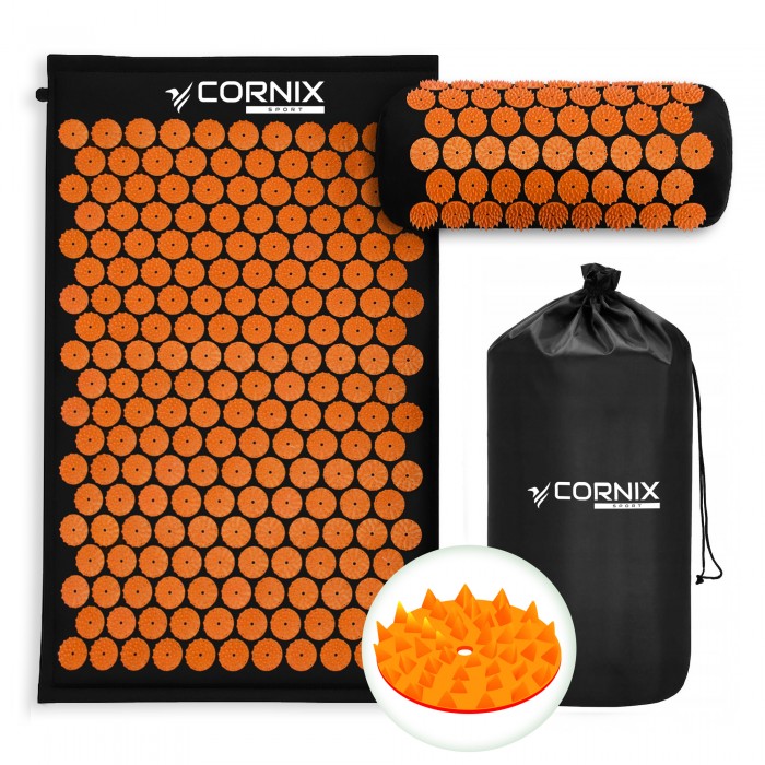 Коврик акупунктурный с валиком Cornix Classic Mat Аппликатор Кузнецова XR-0111 Black/Orange Коврик акупунктурный с валиком Cornix Classic Mat Аппликатор Кузнецова XR-0111 Black/Orange