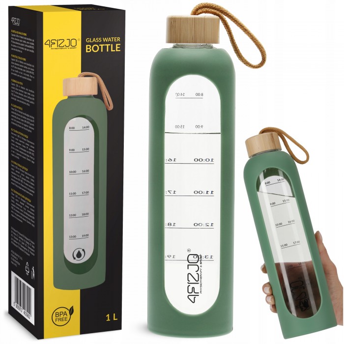 Бутылка для воды спортивная 4FIZJO 1000 мл стеклянная Olive (P-5905973403900)