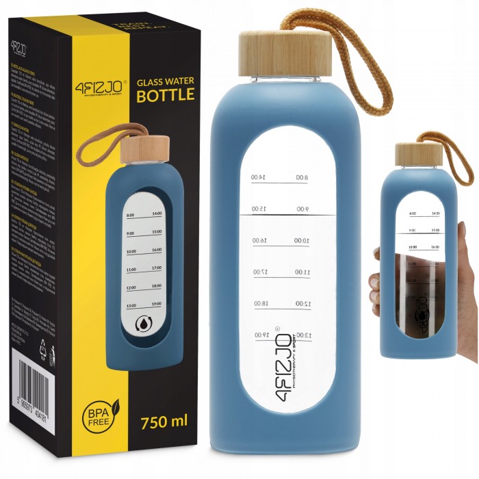 Бутылка для воды спортивная 4FIZJO 750 мл стеклянная Blue (P-5905973404181)