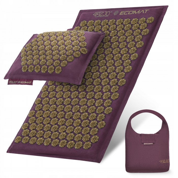 Килимок акупунктурний з подушкою 4FIZJO Eco Mat Аплікатор Кузнєцова Wine Red/Gold (P-5907739312907)