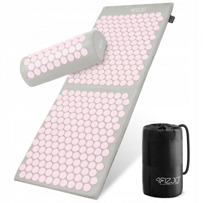 Килимок акупунктурний з валиком 4FIZJO Classic Mat XL Аплікатор Кузнєцова Grey/Pink (P-5907739313294)