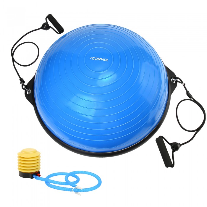 Балансировочная платформа (полусфера) Cornix Bosu Ball 58 см с эспандерами XR-0457 Blue