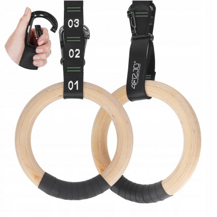 Гимнастические кольца 4FIZJO деревянные, регулируемые Black/Green (P-5905973402736)