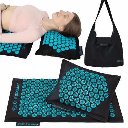 Коврик акупунктурный с подушкой 4FIZJO Eco Mat Аппликатор Кузнецова Black/Blue (P-5907739316684)