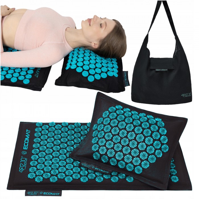 Килимок акупунктурний з подушкою 4FIZJO Eco Mat Аплікатор Кузнєцова Black/Blue (P-5907739316684)