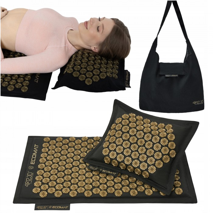 Килимок акупунктурний з подушкою 4FIZJO Eco Mat Аплікатор Кузнєцова Black/Gold (P-5907739311566)