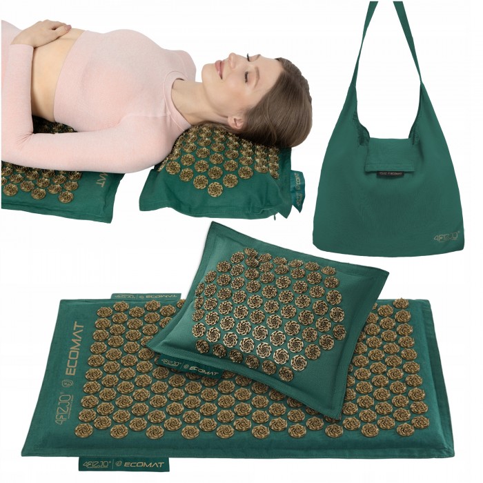 Коврик акупунктурный с подушкой 4FIZJO Eco Mat Аппликатор Кузнецова Navy Green/Gold (P-5907739312891)