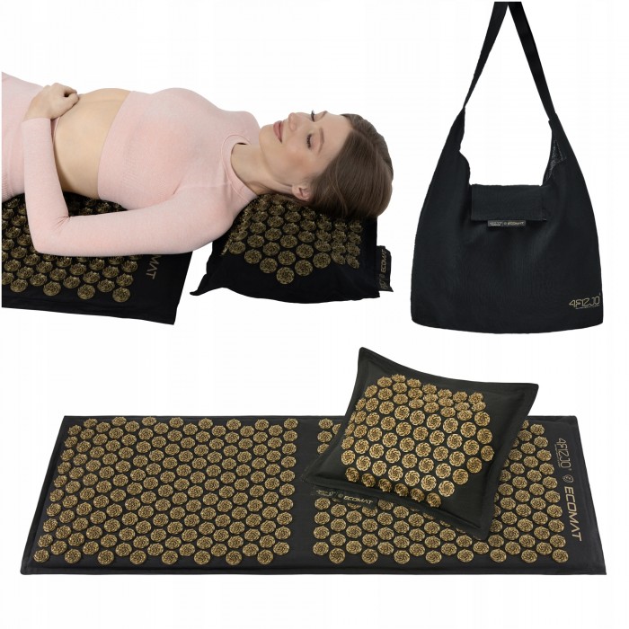 Коврик акупунктурный с подушкой 4FIZJO Eco Mat XL Аппликатор Кузнецова Black/Gold (P-5907739313591)