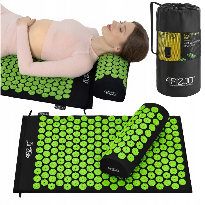 Килимок акупунктурний з валиком 4FIZJO Classic Mat Аплікатор Кузнєцова Black/Green (P-5907222931745)