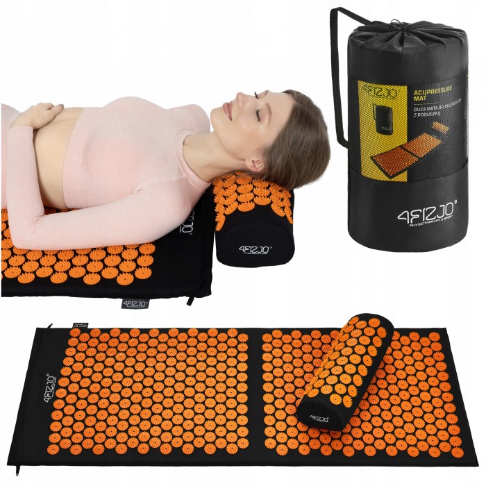 Килимок акупунктурний з валиком 4FIZJO Classic Mat XL Аплікатор Кузнєцова Black/Orange (P-5907222931776)