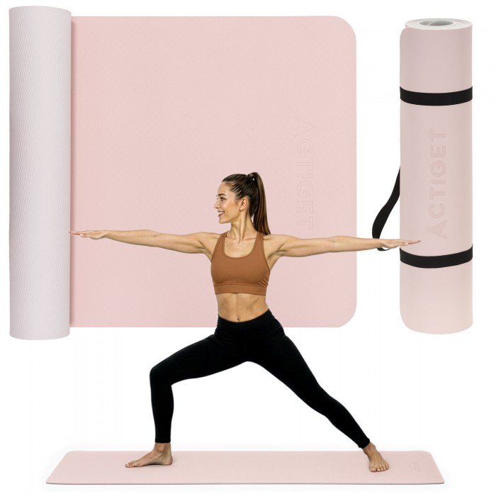 Килимок спортивний Actiget TPE 183 x 61 x 0.6 см для йоги та фітнесу ACT0023 Pink/Grey