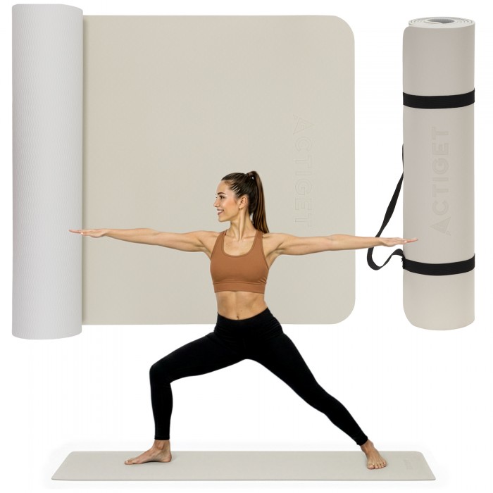 Коврик спортивный Actiget TPE 183 x 61 x 0.6 см для йоги и фитнеса ACT0024 Mint/Grey