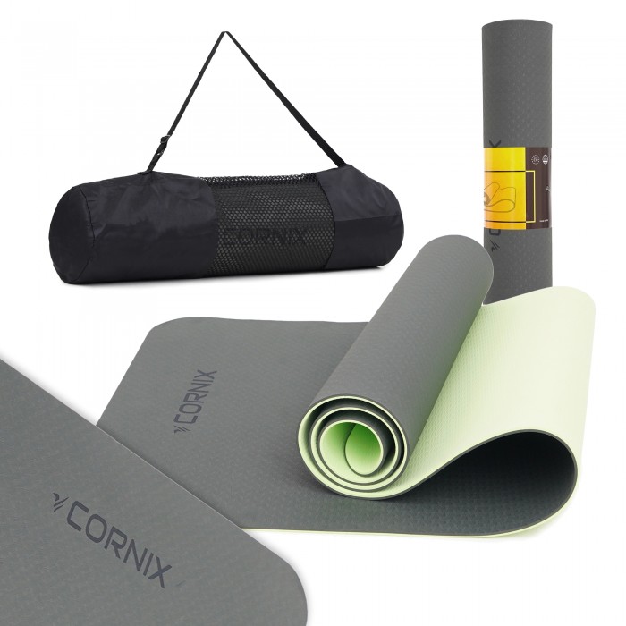 Коврик спортивный Cornix TPE 183 x 61 x 0.6 cм для йоги и фитнеса XR-0002 Black/Green