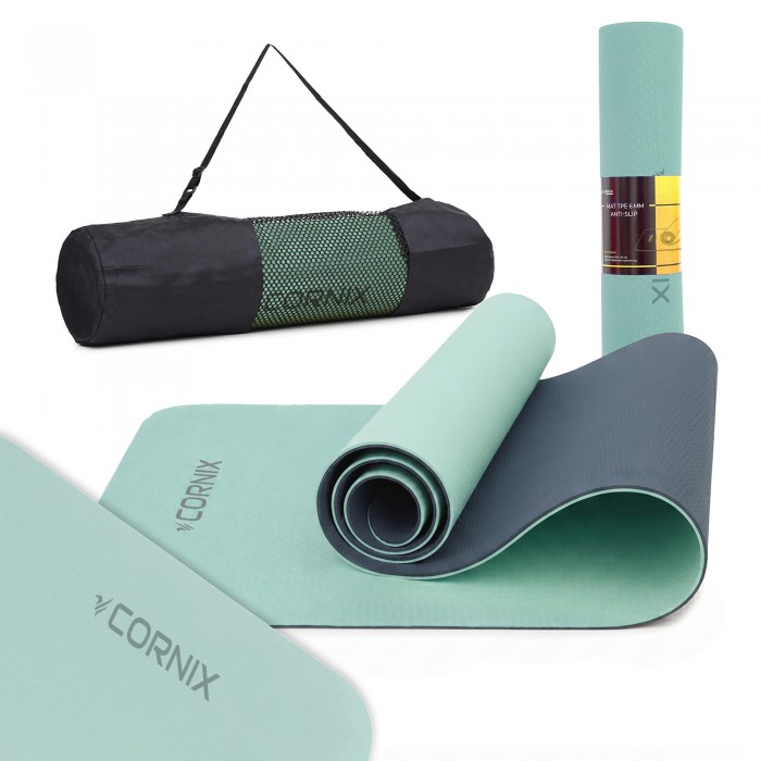 Коврик спортивный Cornix TPE 183 x 61 x 0.6 cм для йоги и фитнеса XR-0002 Black/Green