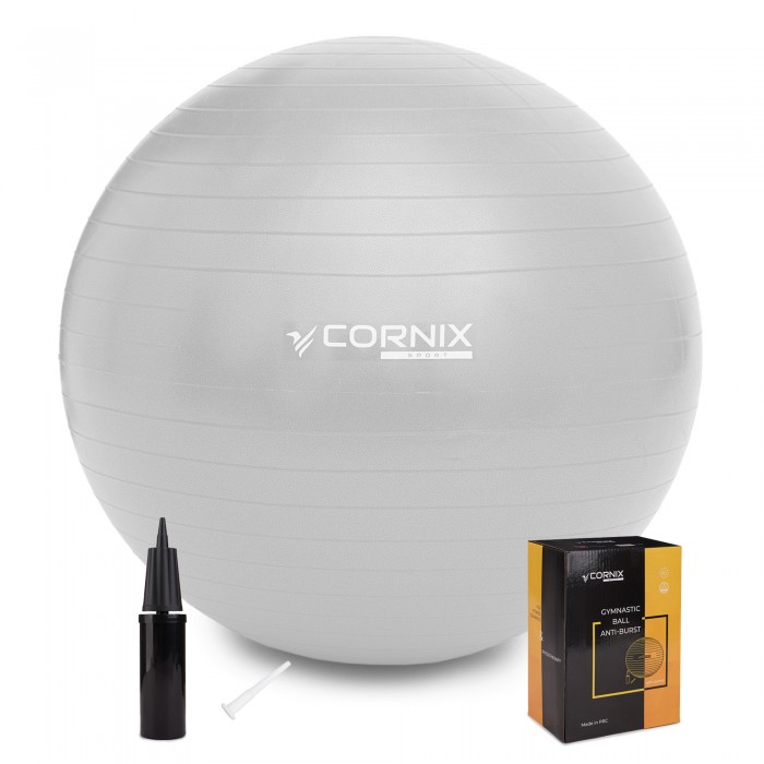 М'яч для фітнесу (фітбол) Cornix 65 см Anti-Burst XR-0362 Silver