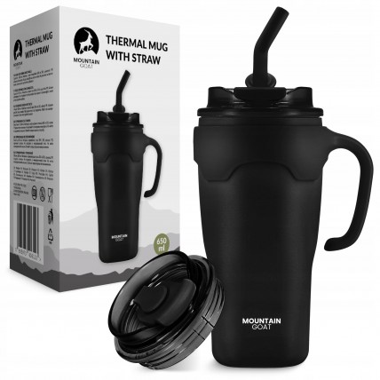 Термокухоль Mountain Goat зі соломинкою 0.65 л Black (P-5905973406123)