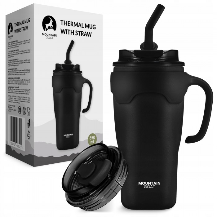 Термокружка Mountain Goat со соломинкой 0.65 л Black (P-5905973406123)