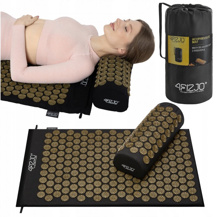 Килимок акупунктурний з валиком 4FIZJO Classic Mat Аплікатор Кузнєцова Black/Gold (P-5907739314987)