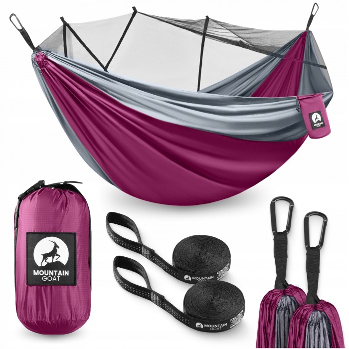 Гамак туристический Mountain Goat 300 x 200 см с москитной сеткой, двухместный, подвесной Pink/Grey (P-5905973408080)