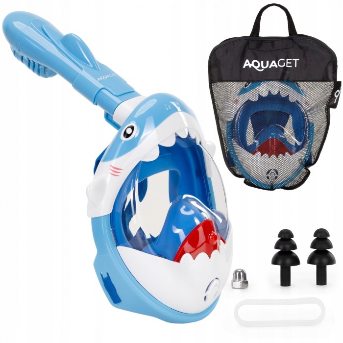Маска для снорклінгу Aquaget Shark повнолицьова, дитяча AQ0009 Sky Blue