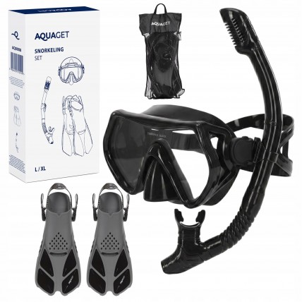 Набір для снорклінгу Aquaget маска із трубкою та ласти AQ0008 Black/Grey