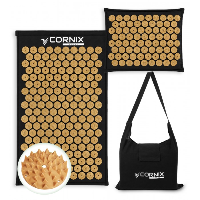 Килимок акупунктурний з подушкою Cornix Premium Mat Аплікатор Кузнєцова XR-0562 Black/Gold Килимок акупунктурний з подушкою Cornix Premium Mat Аплікатор Кузнєцова XR-0562 Black/Gold