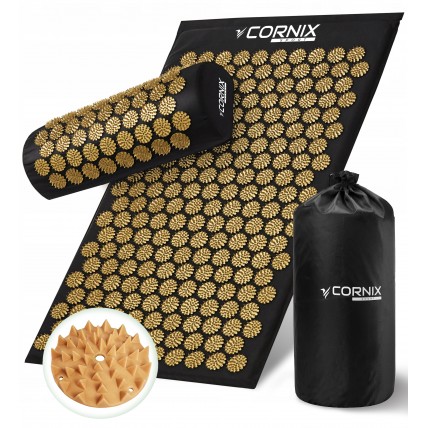 Килимок акупунктурний з валиком Cornix Classic Mat Аплікатор Кузнєцова XR-0494 Black/Gold Килимок акупунктурний з валиком Cornix Classic Mat Аплікатор Кузнєцова XR-0494 Black/Gold