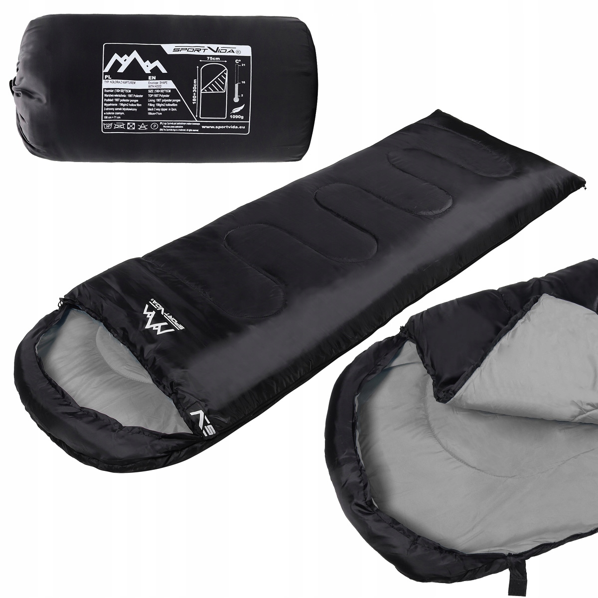 Спальний мішок (спальник) ковдра SportVida SV-CC0062 +2 ...+21°C R Black/Grey — мініатюра 10