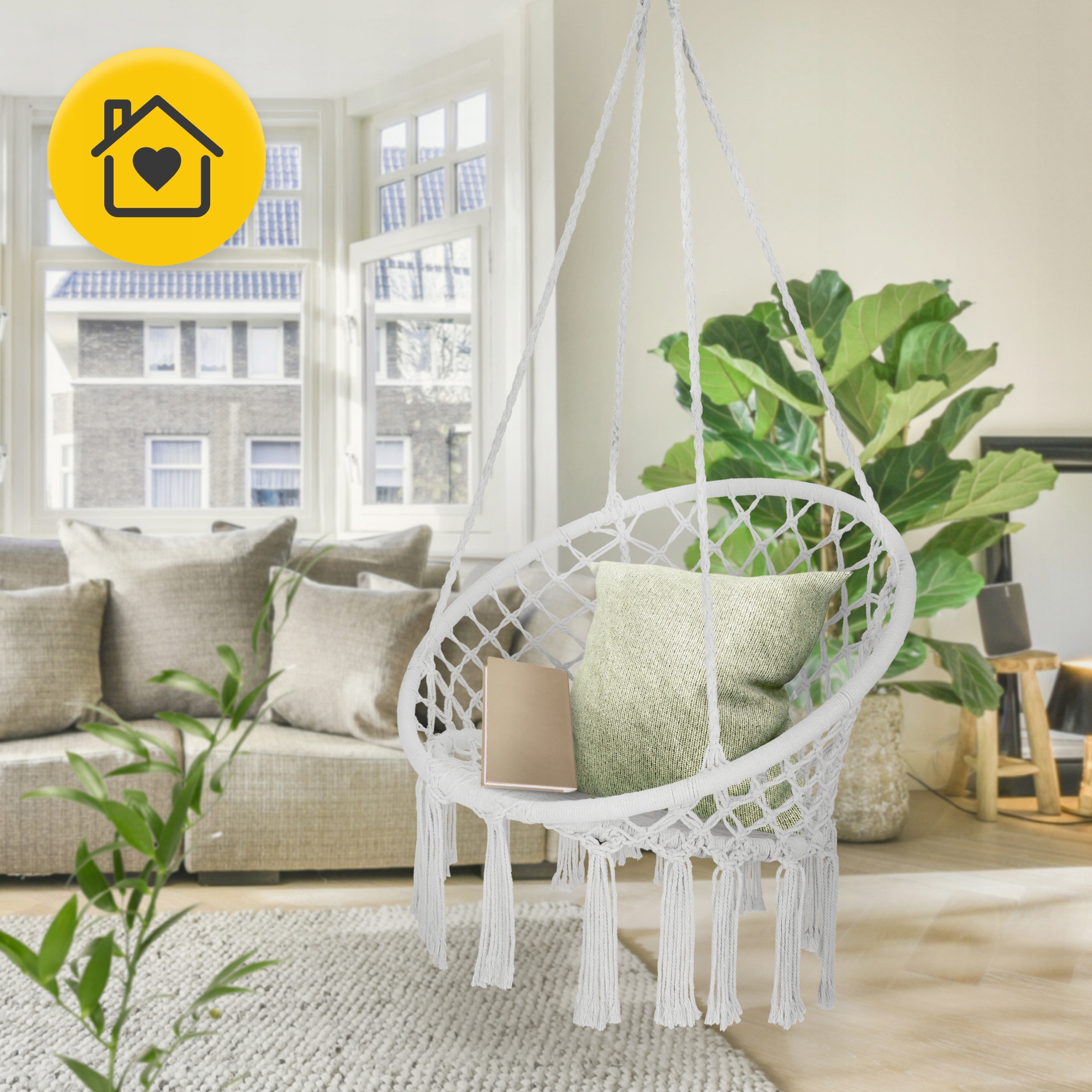 Крісло-гойдалка 4FIZJO Boho Dream 80 см підвісна, плетена Grey (P-5905973404525) — мініатюра 10