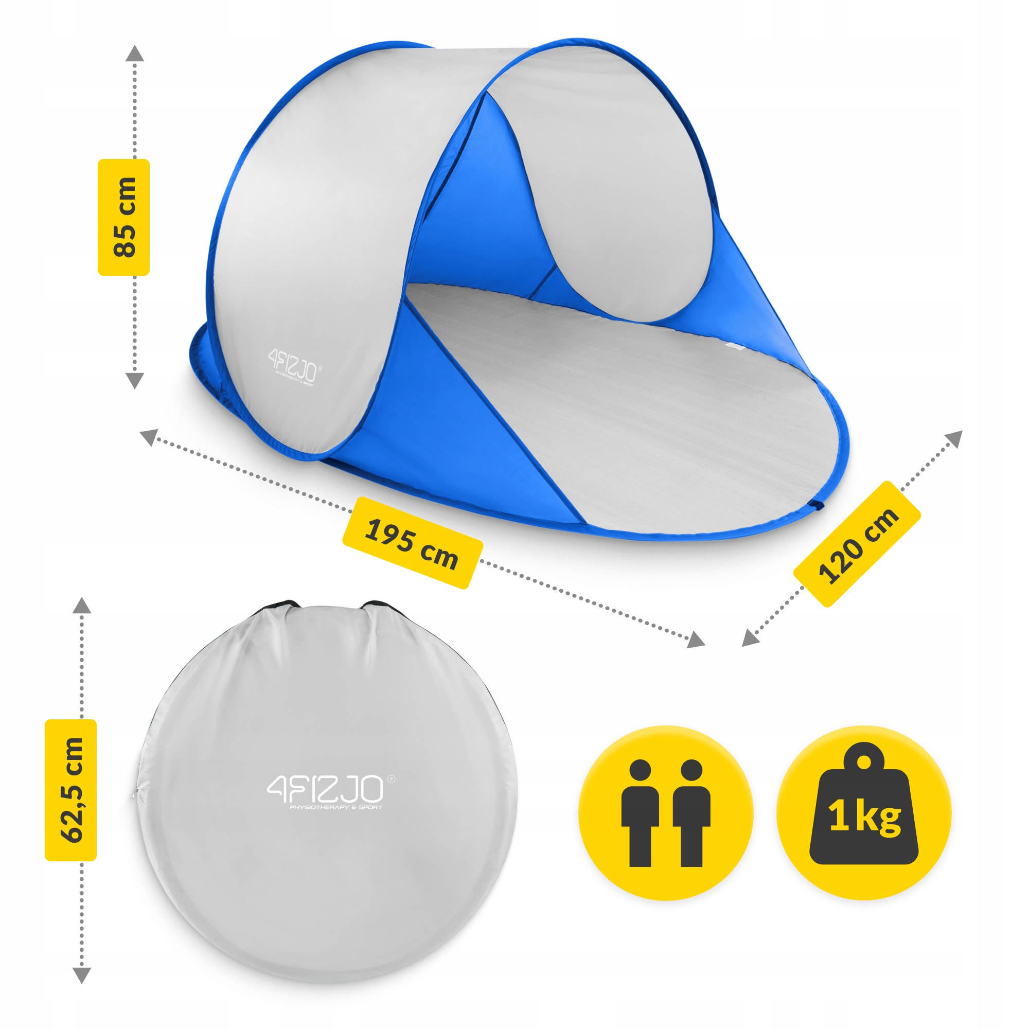 Намет пляжний 4FIZJO Pop-Up 195 x 120 см саморозкладний Blue/Grey (P-5905973405157) — мініатюра 7