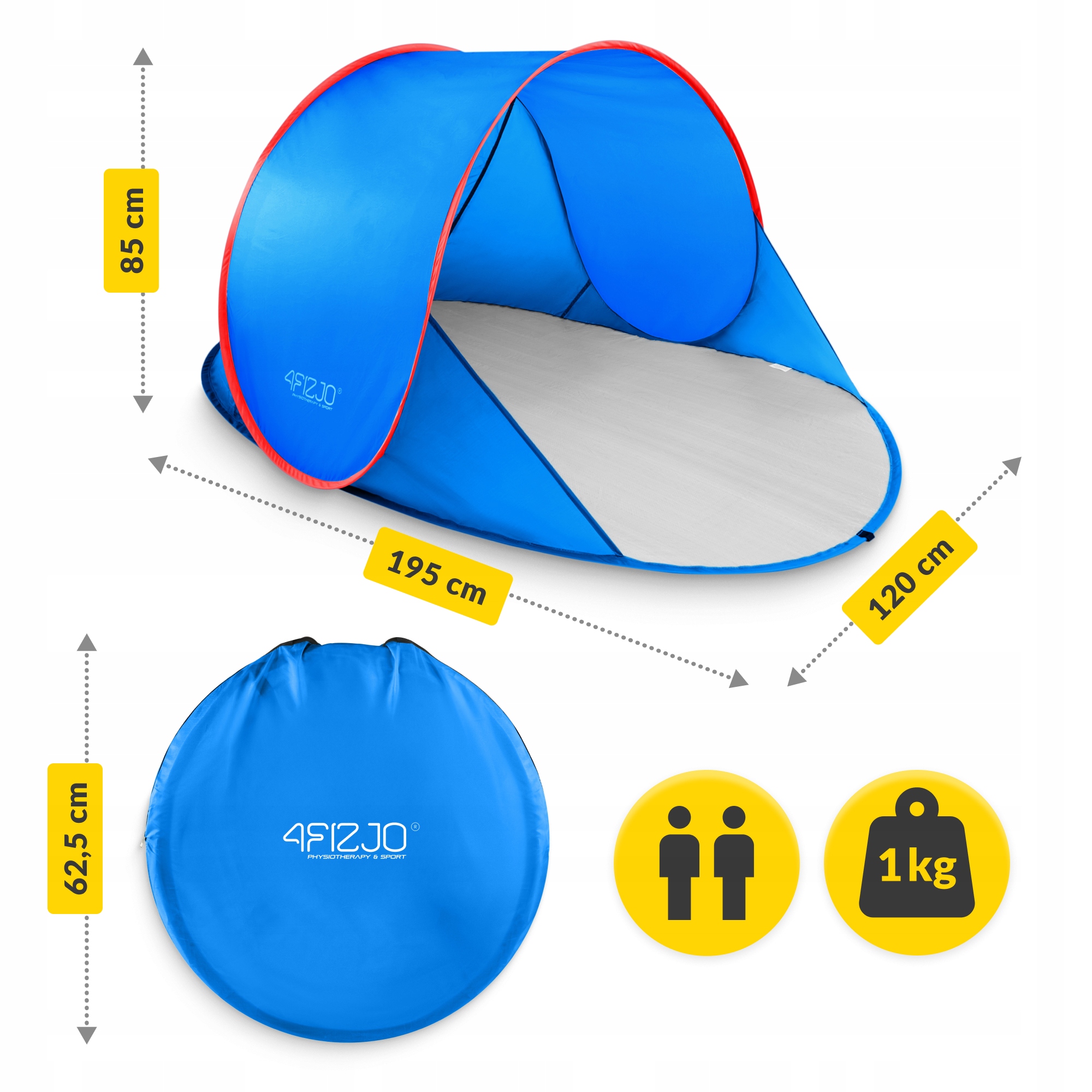 Намет пляжний 4FIZJO Pop-Up 195 x 120 см саморозкладний Blue/Red (P-5905973405164) — мініатюра 8