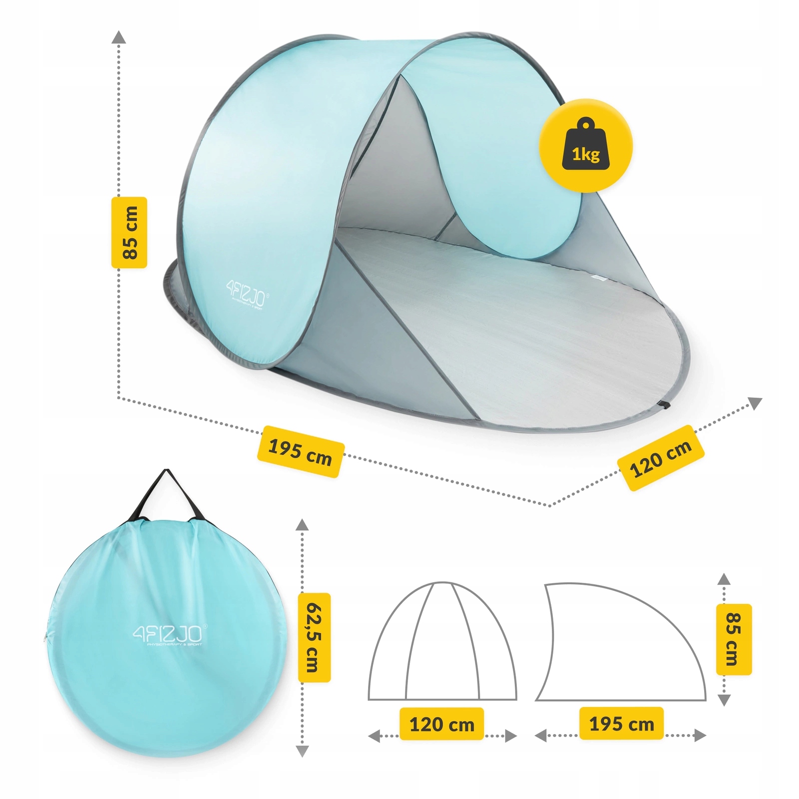 Намет пляжний 4FIZJO Pop-Up 195 x 120 см саморозкладний Grey/Mint (P-5905973401432) — фото 2