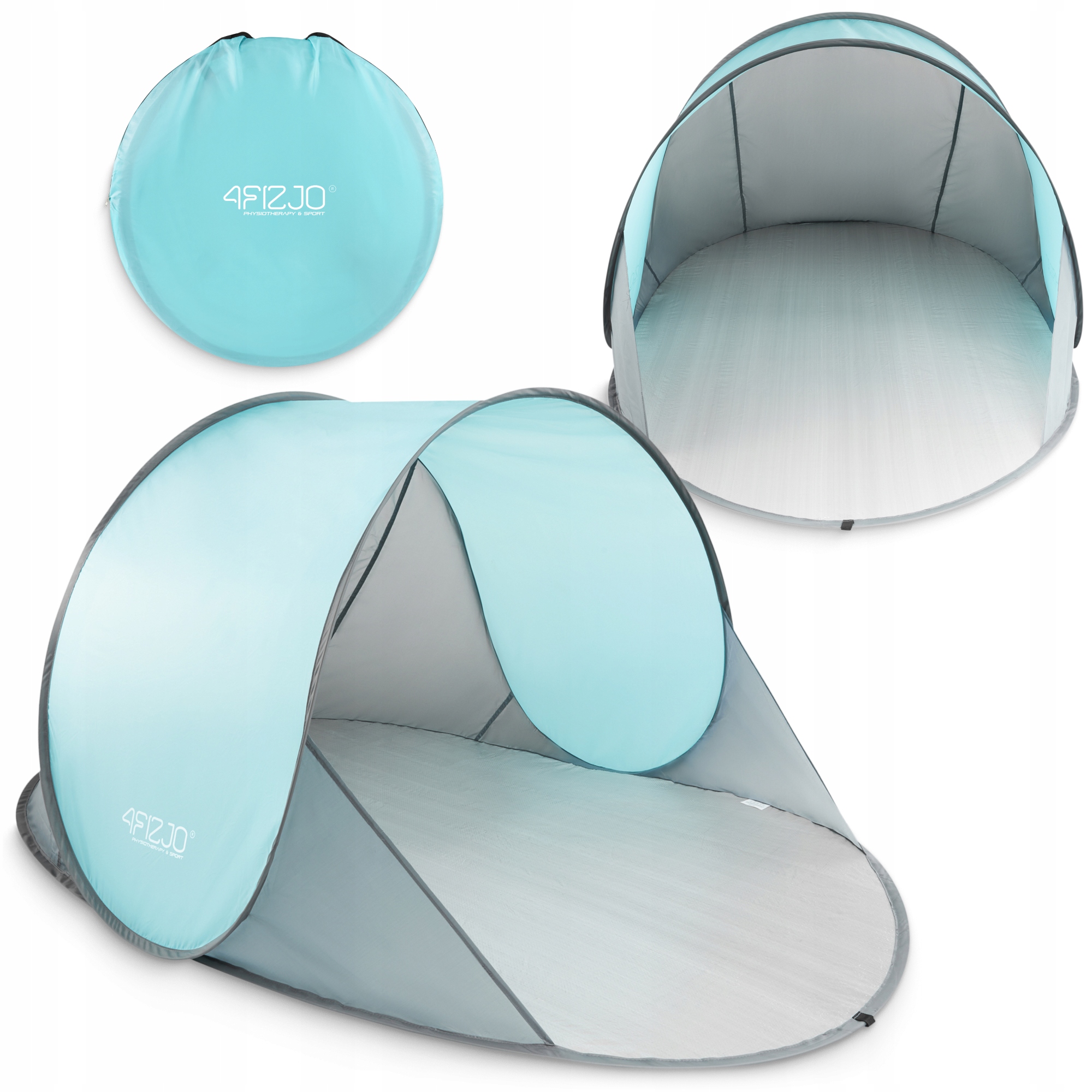 Намет пляжний 4FIZJO Pop-Up 195 x 120 см саморозкладний Grey/Mint (P-5905973401432) — фото 1
