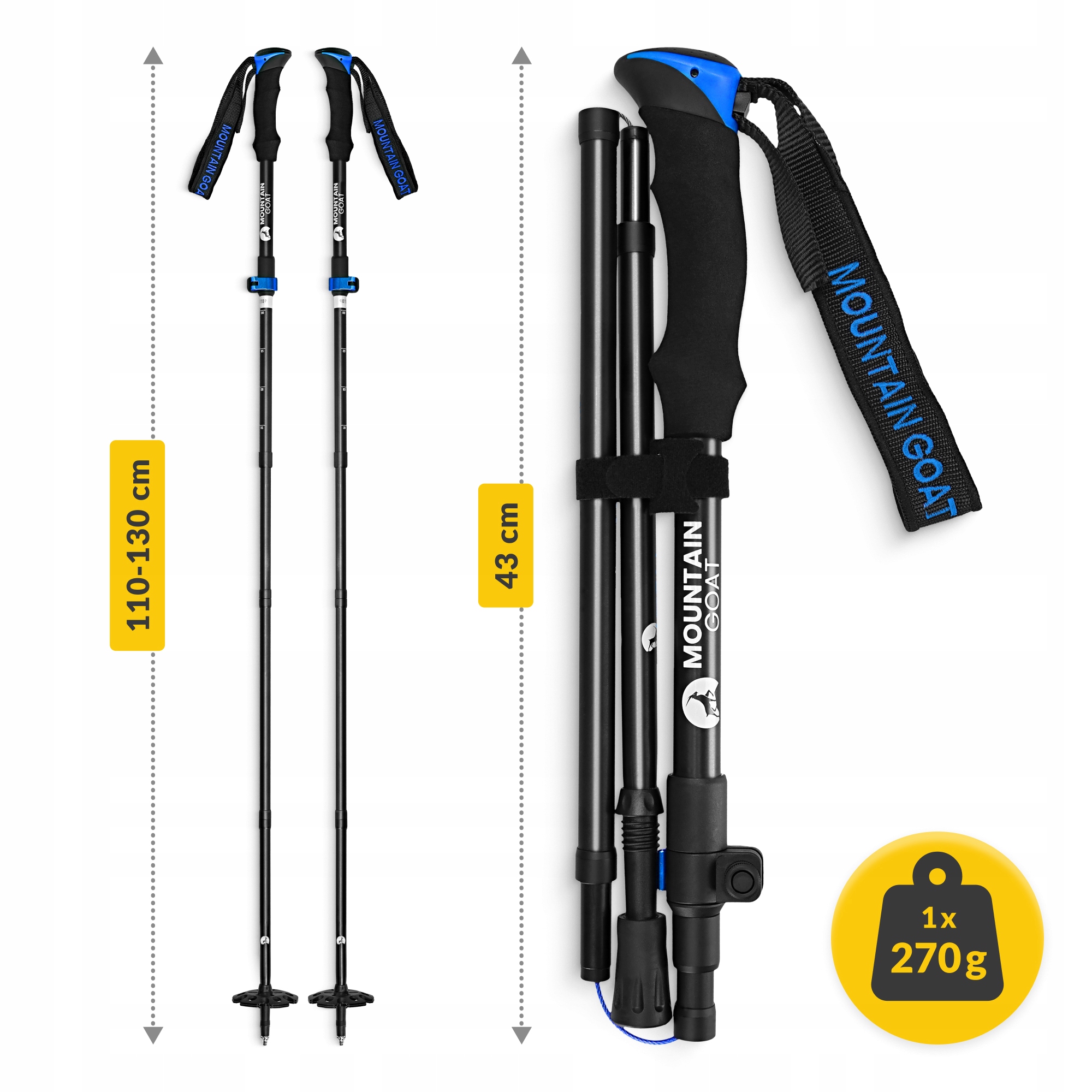 Трекінгові палиці Mountain Goat Pro+ 43-130 см Black/Blue (P-5907739318244) — мініатюра 10
