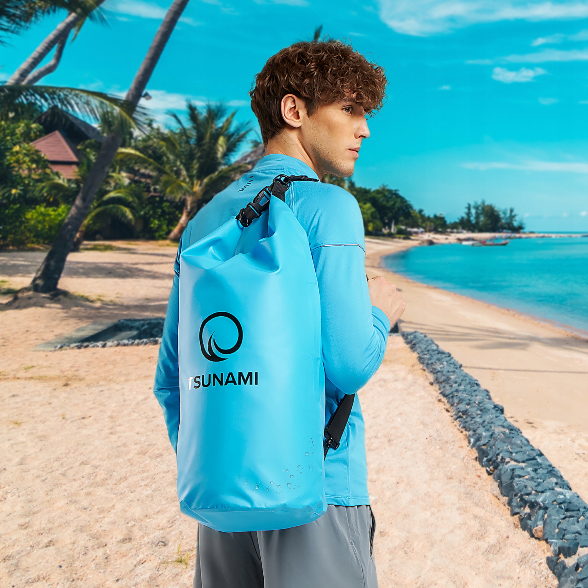 Гермомішок TSUNAMI Dry Pack 30 л водозахисний Sky Blue (P-5907739313270) — фото 3