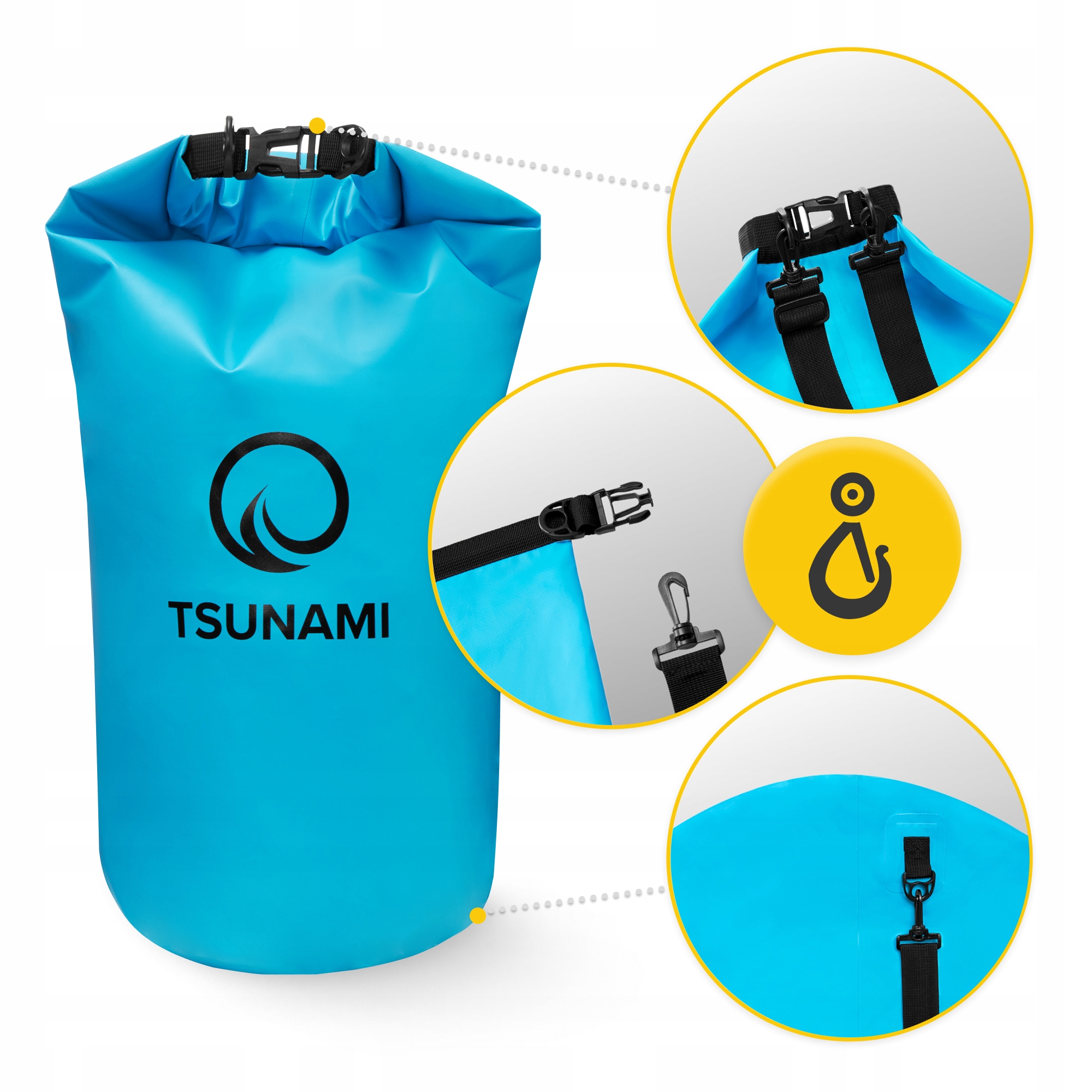 Гермомішок TSUNAMI Dry Pack 30 л водозахисний Sky Blue (P-5907739313270) — мініатюра 8