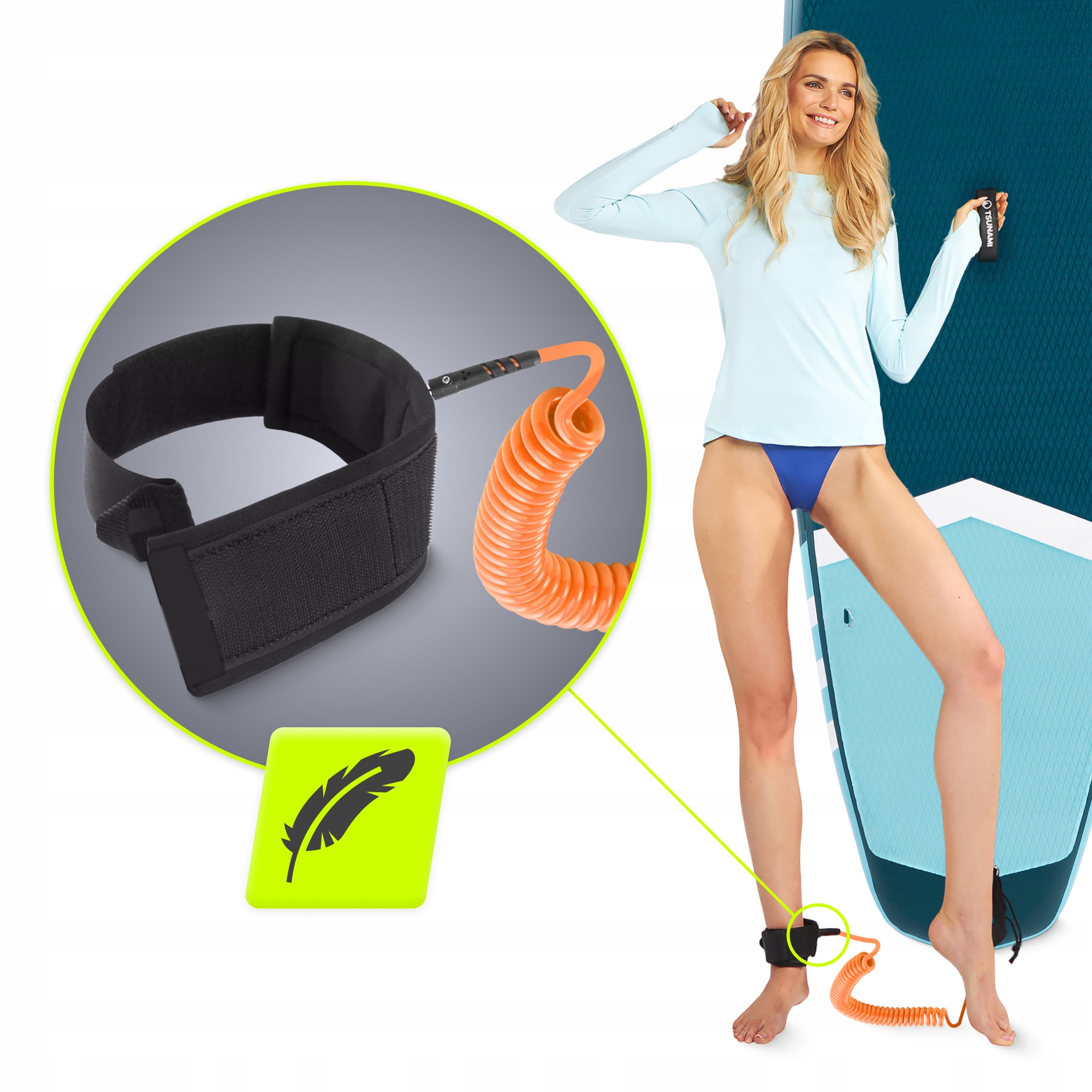 Ліш страхувальний для дошки TSUNAMI SUP-Leash Black/Orange (P-5907739316493) — фото 2