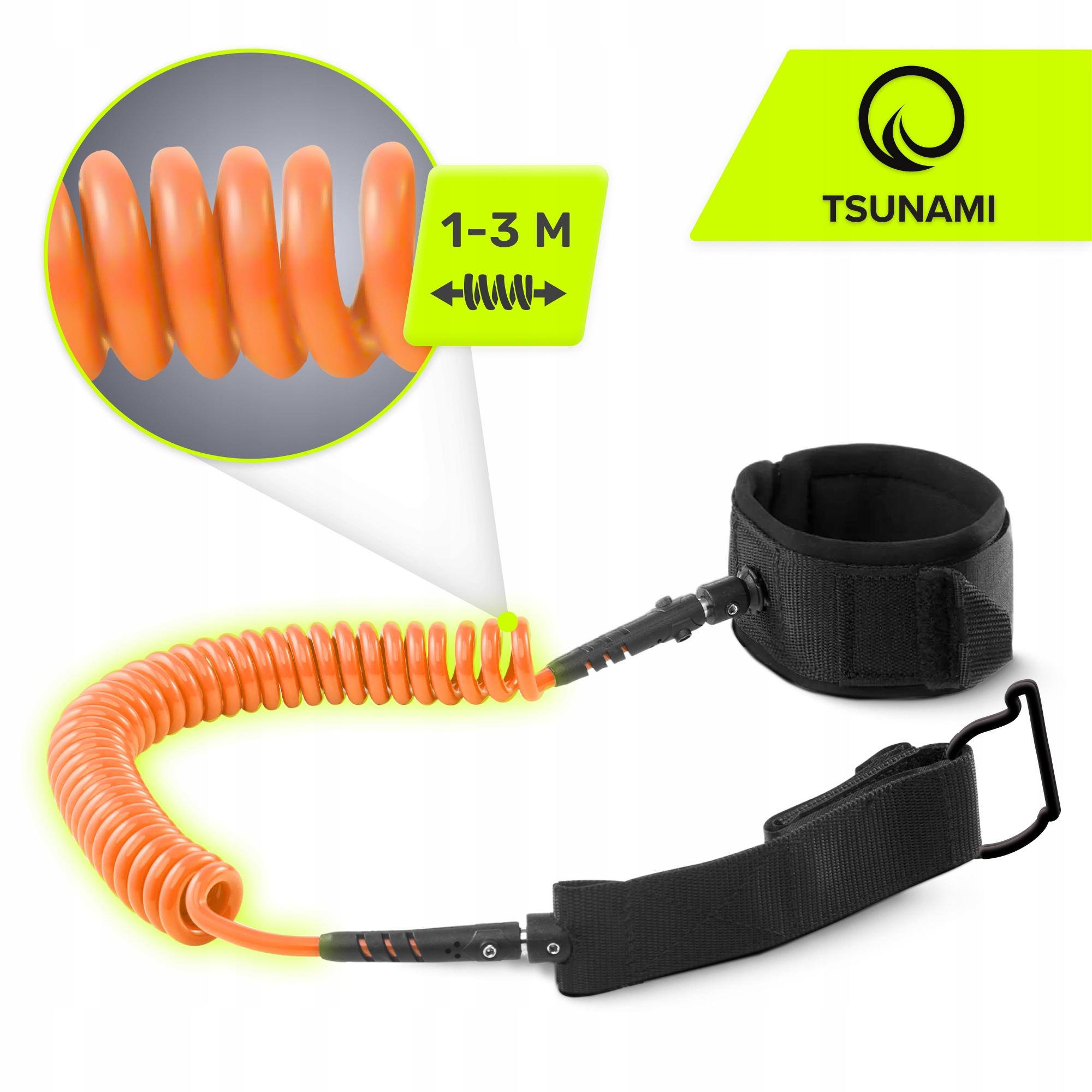 Ліш страхувальний для дошки TSUNAMI SUP-Leash Black/Orange (P-5907739316493) — фото 4