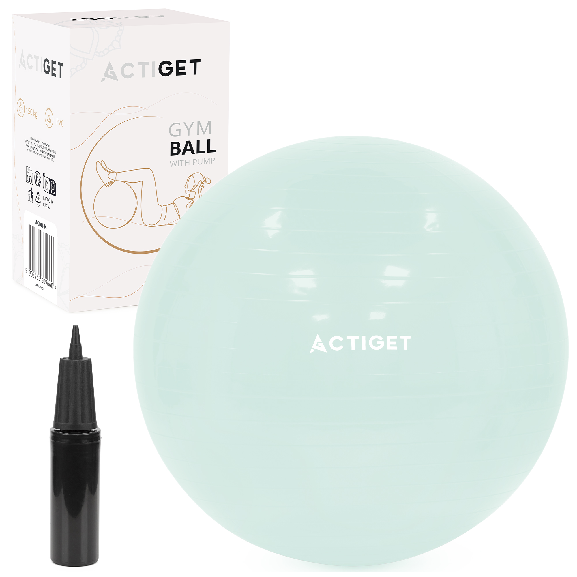 М'яч для фітнесу (фітбол) Actiget 65 см з насосом ACT0144 Mint