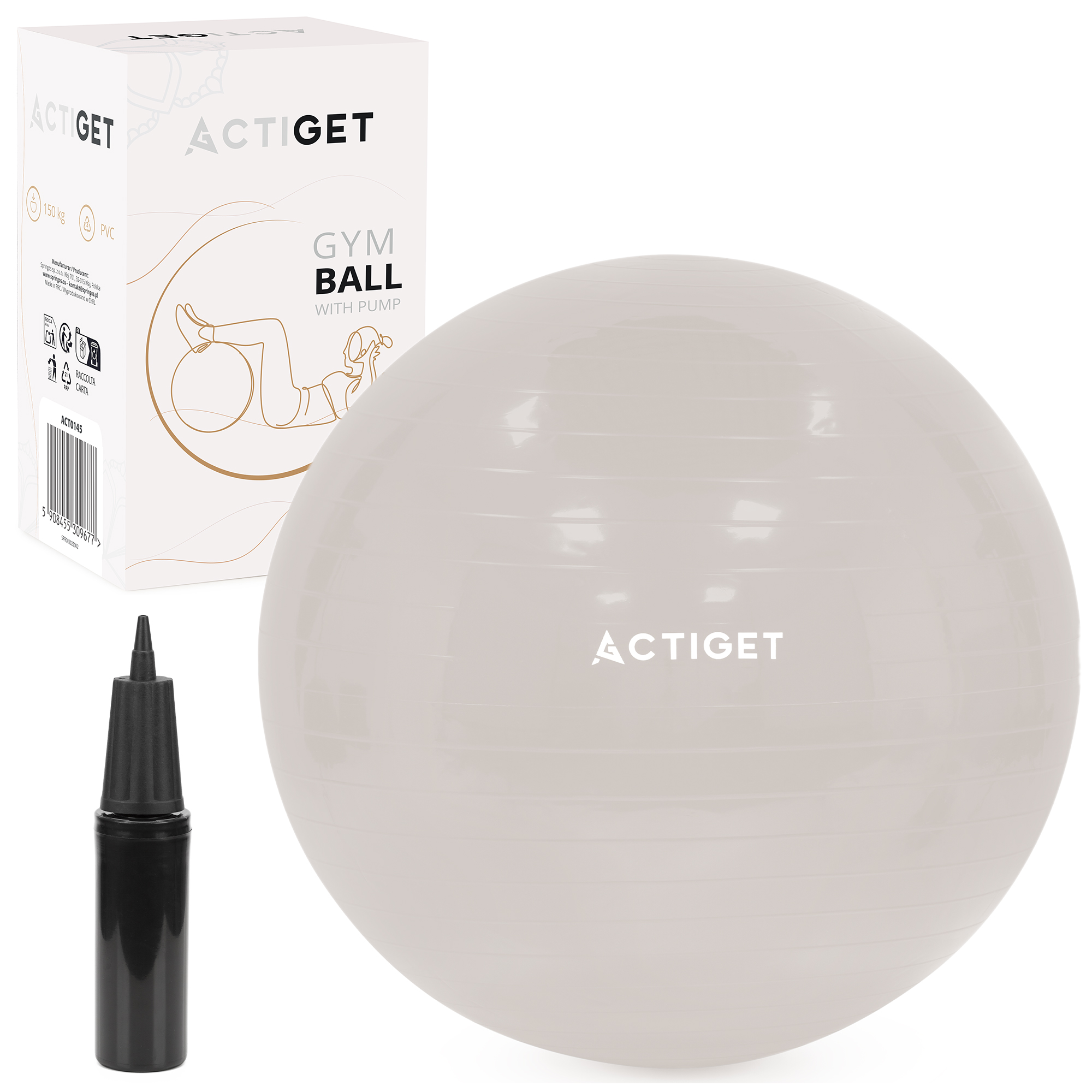 М'яч для фітнесу (фітбол) Actiget 65 см з насосом ACT0145 Biege