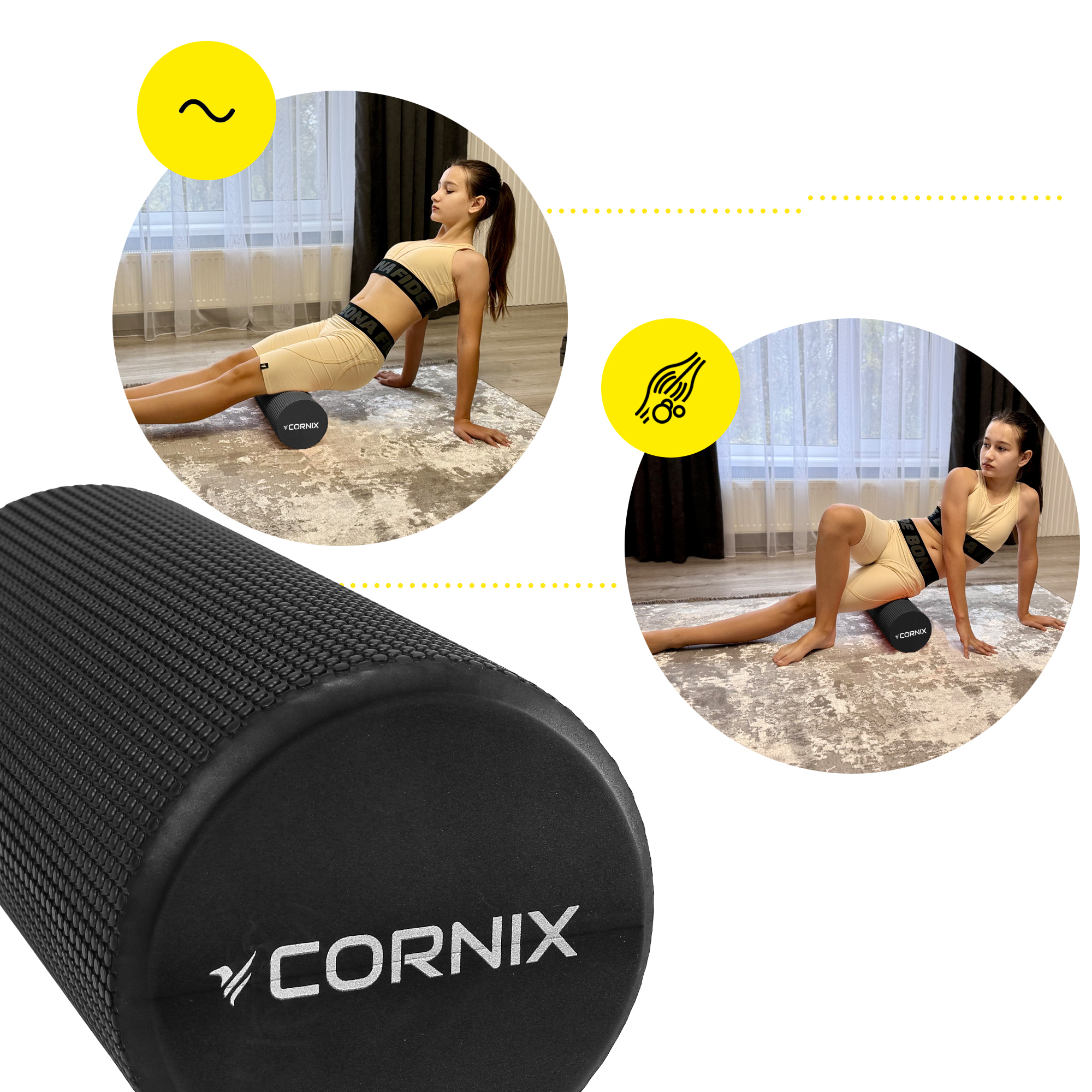 Масажний ролик Cornix EVA+ 30 x 15 см (валик, роллер) XR-0300 Black — мініатюра 9