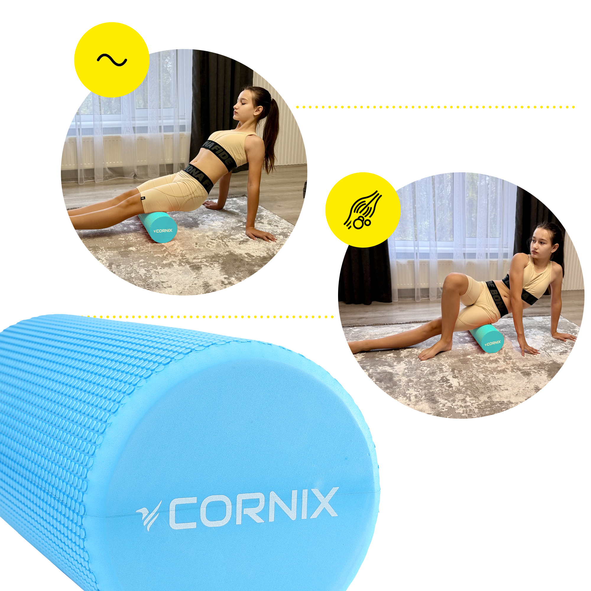 Масажний ролик Cornix EVA+ 30 x 15 см (валик, роллер) XR-0301 Blue — фото 5